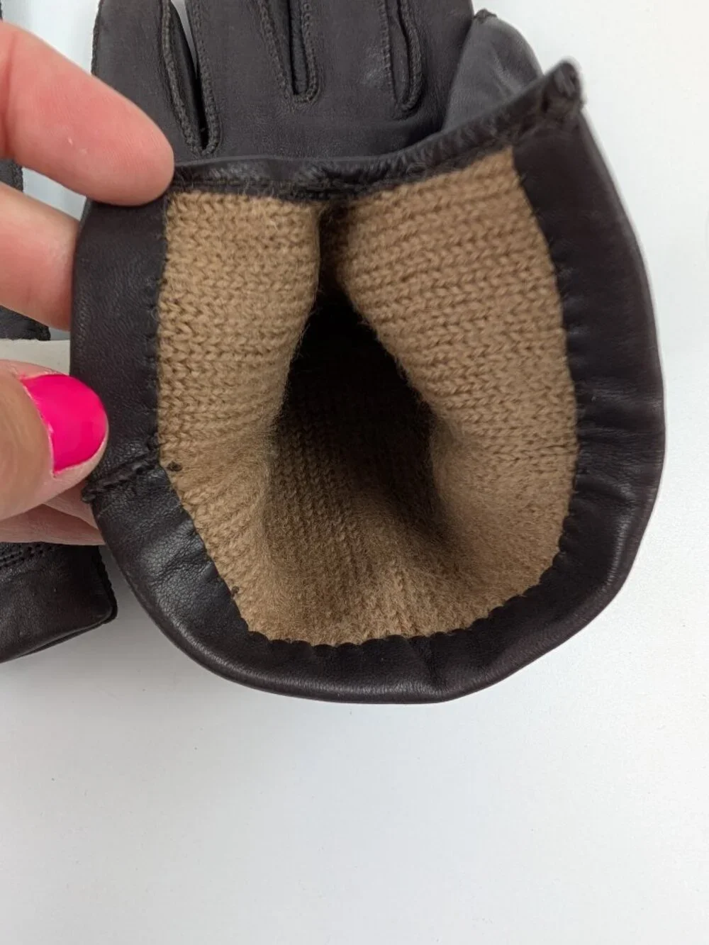 Vintage Dark Brown Leather Driving Gloves Wool Lining NEW Size Small Unisex